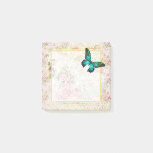 Post-it® Papillon vert émeraude sur collage chic vintage