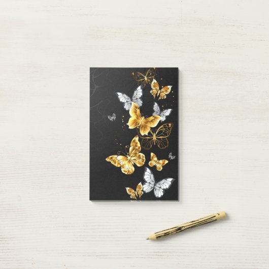 Post-it® Papillons blancs et dorés (Sur un bureau)