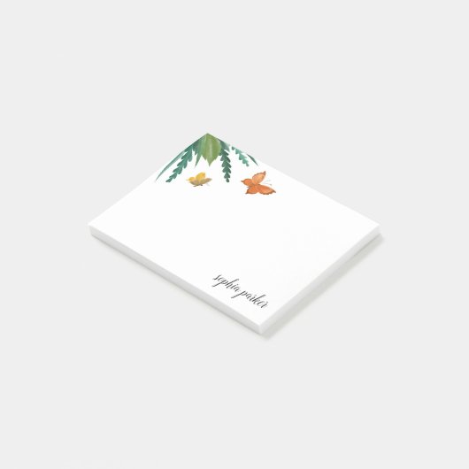 Post-it® Papillons d'aquarelle au feuillage vert (Incliné)