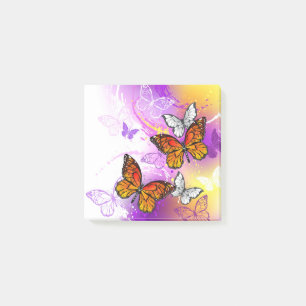 Post-it® Papillons Monarque sur Arrière - plan pourpre