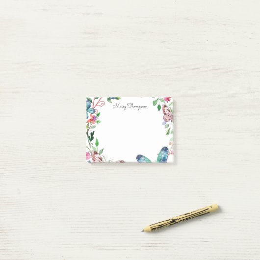 Post-it® Papillons Nom du monogramme floral (Sur un bureau)