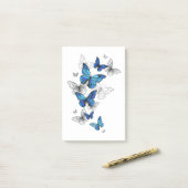 Post-it® Papillons volants bleus Morpho (Sur un bureau)