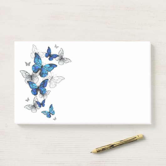 Post-it® Papillons volants bleus Morpho (Sur un bureau)