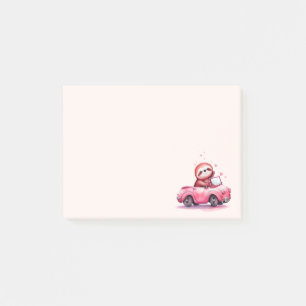 Post-it® Paresseux mignon conduisant une décapotable rose