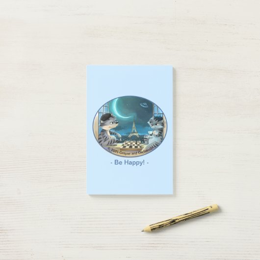 Post-it® Paris à Night Notes 4" x 6" - Happy (Sur un bureau)