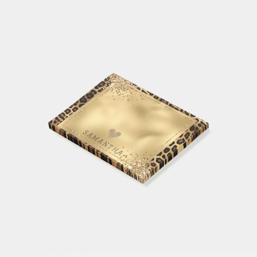 Post-it® Parties scintillant d'Empreinte de léopard Noir Or (Incliné)