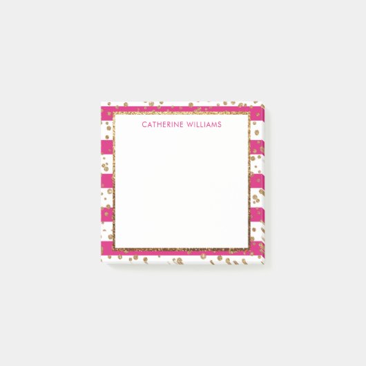 Post-it® Parties scintillant d'or rose Magenta blanc en ban (Devant)
