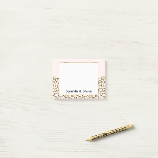 Post-it® Parties scintillant en or rose pâle Leopard (Sur un bureau)
