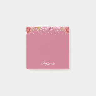 Post-it® Parties scintillant florale rose Nom personnalisé