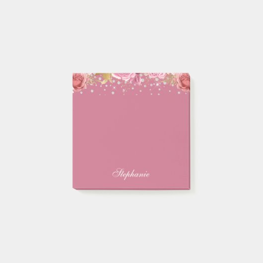Post-it® Parties scintillant florale rose Nom personnalisé (Devant)