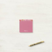 Post-it® Parties scintillant florale rose Nom personnalisé (Sur un bureau)