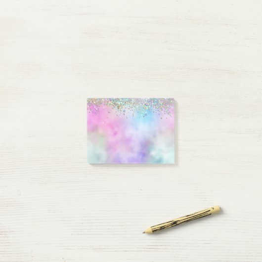 Post-it® Parties scintillant holographique Rainbow Pastels (Sur un bureau)