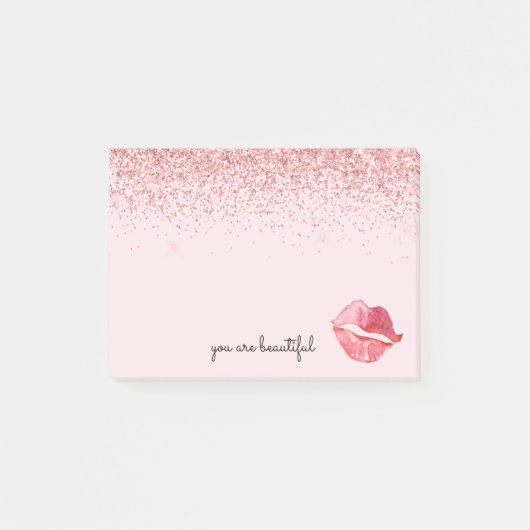 Post-it® Parties scintillant rose Glam Aquarelle Kiss (Devant)
