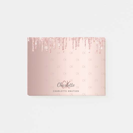 Post-it® parties scintillant rose or goutte monogramme init (Devant)
