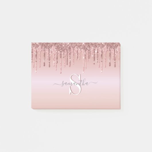 Post-it® Parties scintillant Rose Rose Gold Monogramme Nom (Devant)