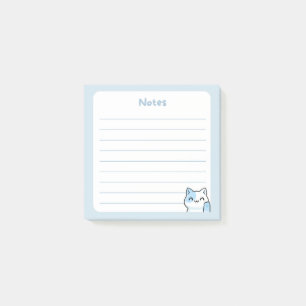 Post-it® Pastel Blue Kawaii Chibi Kitty Chat Waving Bonjour