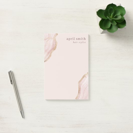 Post-it® Pastel Blush doux Rose Or Agate Marbre Texture P (Bureau)