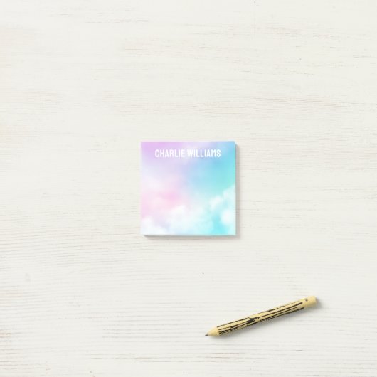 Post-it® Pastel ciel nuages nom moderne (Sur un bureau)