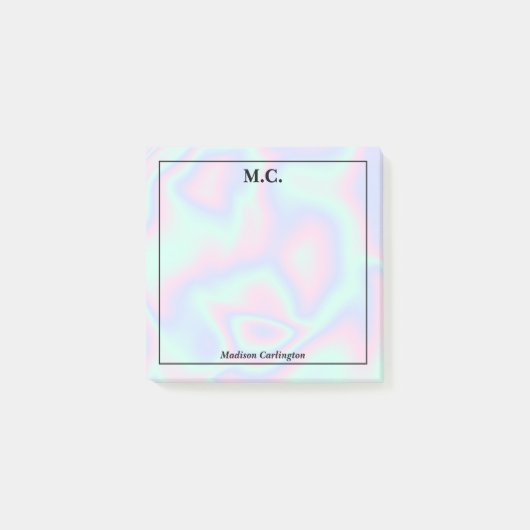 Post-it® Pastel Holographique Texture Monogramme Initiales (Devant)