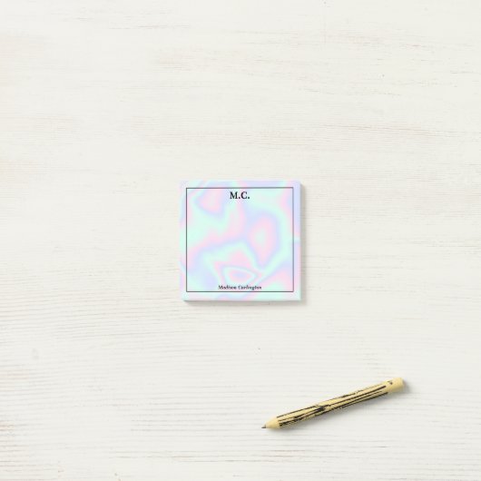 Post-it® Pastel Holographique Texture Monogramme Initiales (Sur un bureau)