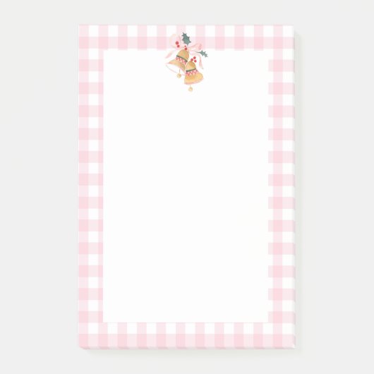 Post-it® Pastel Pink Farmhouse Plaid Check Christmas Bells (Devant)