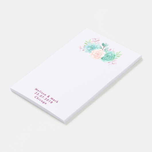 Post-it® Pastel Pink & Green Floral Bouquet Mariage (Incliné)