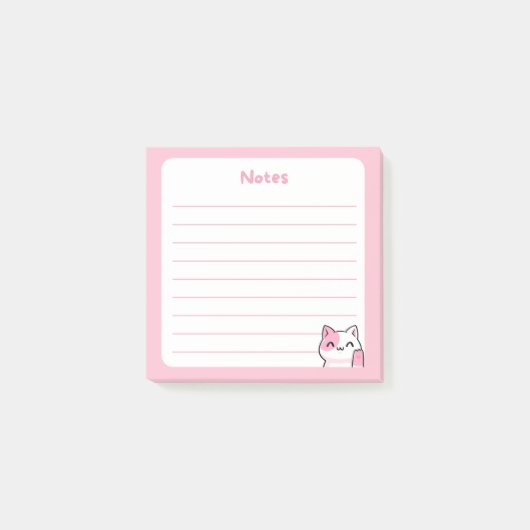 Post-it® Pastel Pink Kawaii Chibi Kitty Waving Chat Bonjour (Devant)