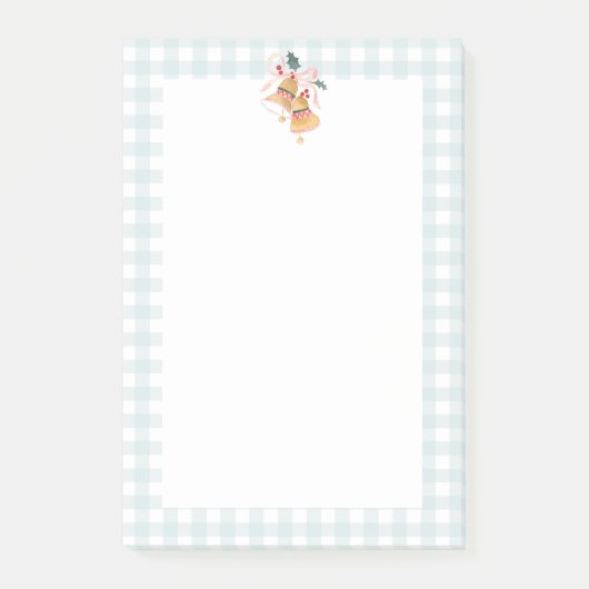 Post-it® Pastel Poudre bleue Plaid Check Noël cloches (Devant)