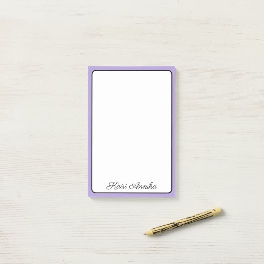 Post-it® Pastel Purple Border Professionnel Nom simple (Sur un bureau)