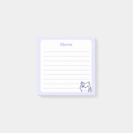 Post-it® Pastel Purple Kawaii Chibi Kitty Chat Wave Bonjour (Devant)