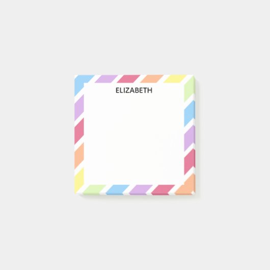Post-it® Pastel Rainbow Diagonal Stripes Nom | Personnalise (Devant)