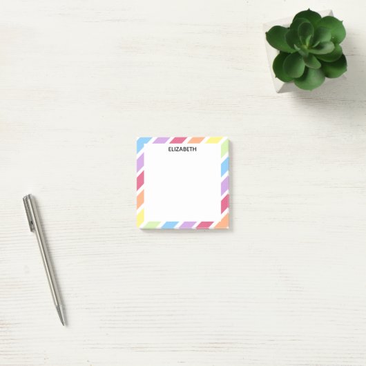 Post-it® Pastel Rainbow Diagonal Stripes Nom | Personnalise (Bureau)