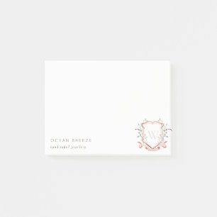 Post-it® Pastel Rose Fleur sauvage Aquarelle Crest Monogram