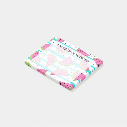 Post-it® Pastèque au néon sur le motif de rayures (Incliné)