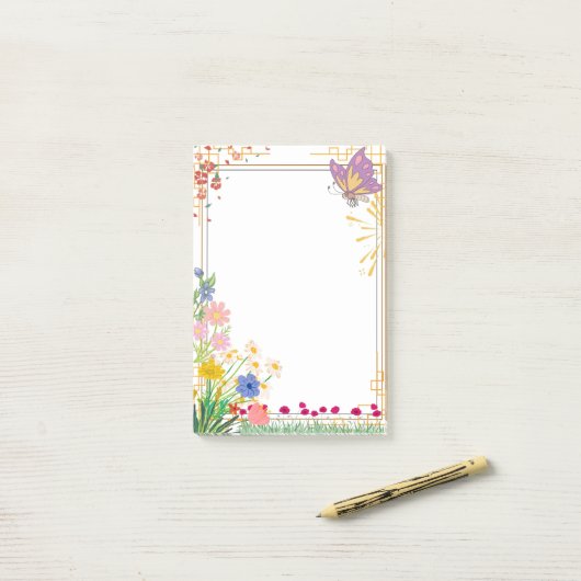 Post-it® Pavé de notes de cadre de papillon violet (Sur un bureau)