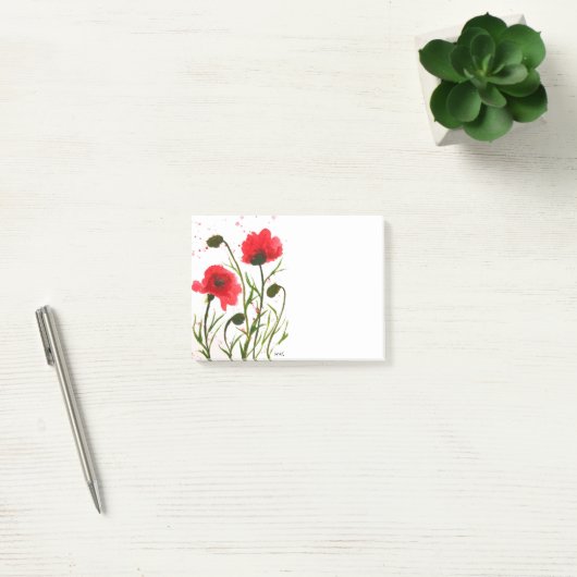 Post-it® Pavot rouge fleurs aquarelle rustique chic post it (Bureau)