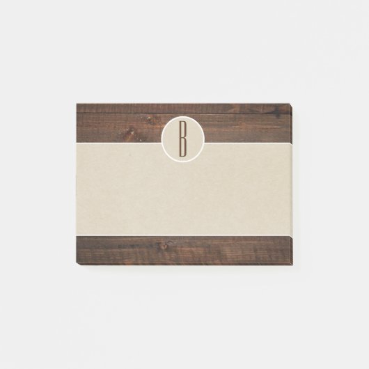 Post-it® Pays Bois & Kraft Brun Rustique Monogramme Initial (Devant)