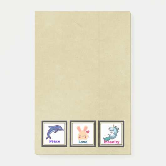 Post-it® Peace Love folie avec Dolphin Bunny Unicorn (Devant)