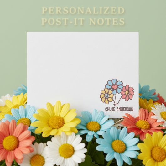 Post-it® Peace Love Harmony 60s Daisies rétro avec nom