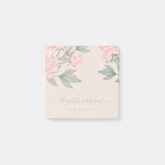 Post-it® Peach Peonies Sage Floral Budget Mariage (Devant)