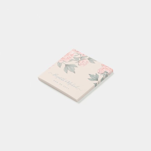 Post-it® Peach Peonies Sage Floral Budget Mariage (Incliné)