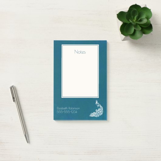 Post-it® Peacock blanc sur Turquoise Bold Design Art déco é (Bureau)