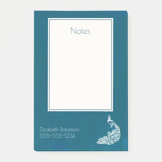 Post-it® Peacock blanc sur Turquoise Bold Design Art déco é (Devant)