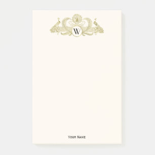 Post-it® Peacocks vintages Monogram Faux Gold Ivory BG