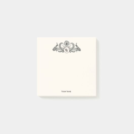 Post-it® Peacocks vintages Monogram Ivory BG (Devant)