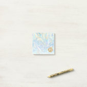 Post-it® Pearlescent Aqua & Gold Liquide Marbre & Monogramm (Sur un bureau)