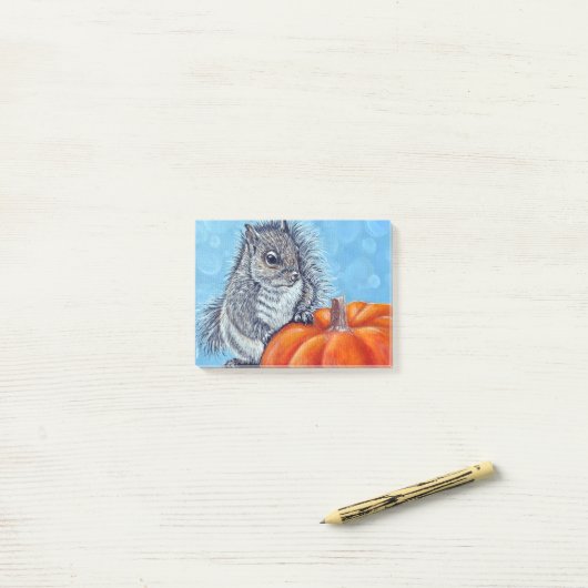 Post-it® Peinture Citrouille écureuil (Sur un bureau)