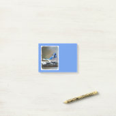 Post-it® Peinture Jay Bleu - Art Oiseau Original (Sur un bureau)