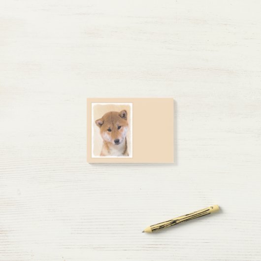 Post-it® Peinture Shiba Inu (Rouge) - Art Chien original (Sur un bureau)