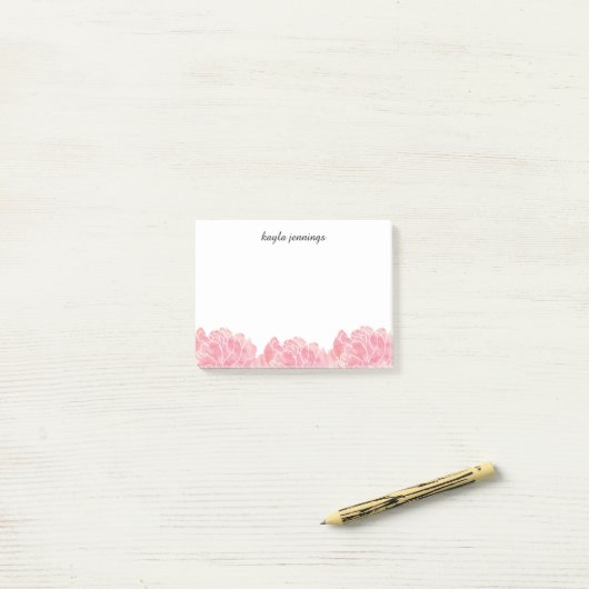 Post-it® Peonées d'aquarelle rose rose (Sur un bureau)